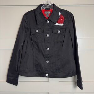 The Collective Works Of Berek Christmas Black Denim Jacket Santa Sequin Size M